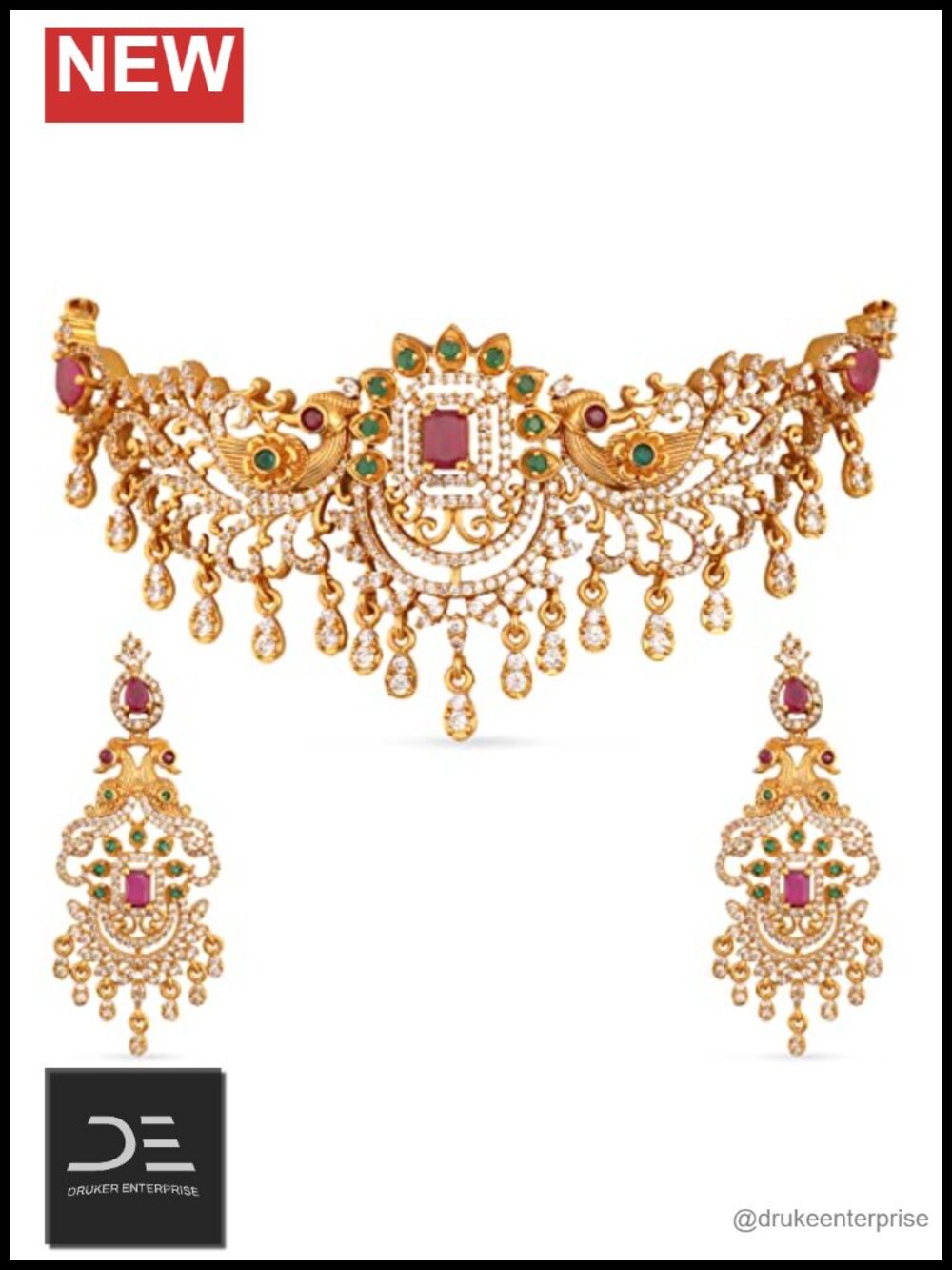 Antique Gold Plated Brass Choker Set with Earrings for Women Indian Jewelry